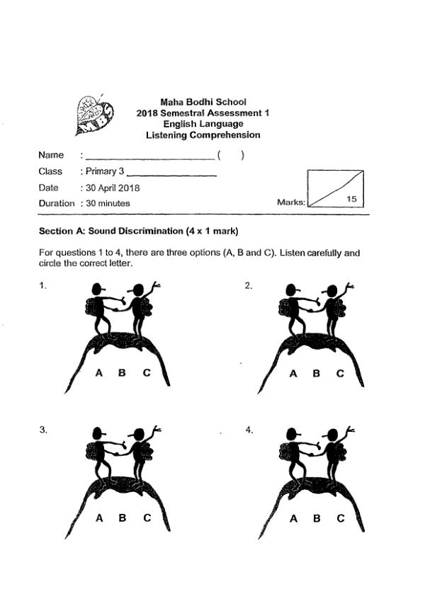 Maha Bodhi P3 Eng WA2 2018 exam paper PDF first page preview