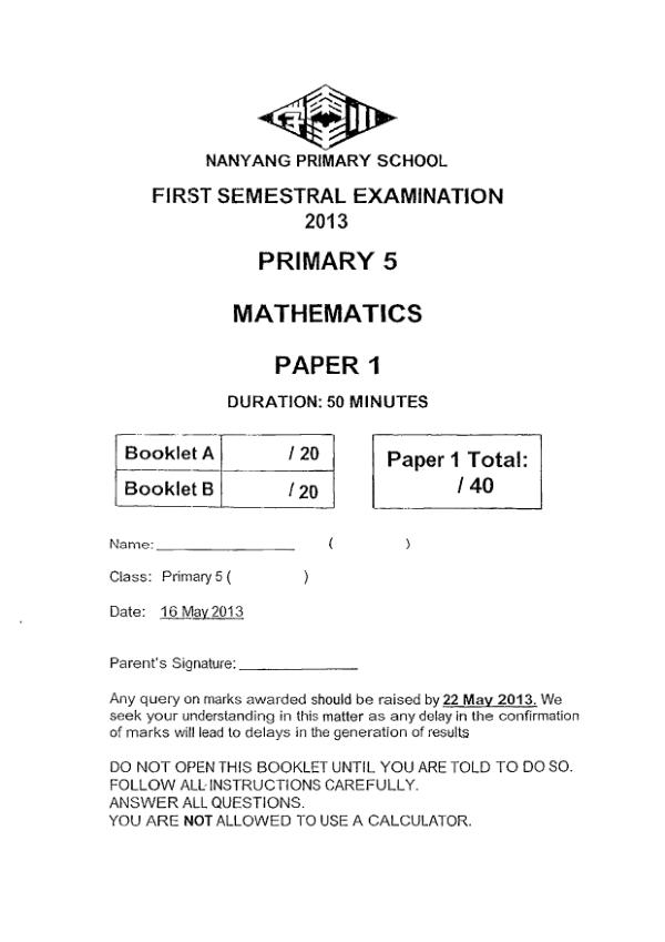 Nanyang P5 Math WA2 2013 exam paper PDF preview