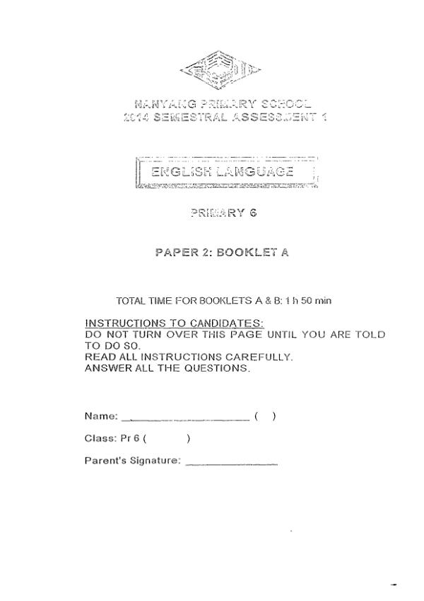 Nanyang P6 Eng WA2 2014 exam paper PDF first page preview