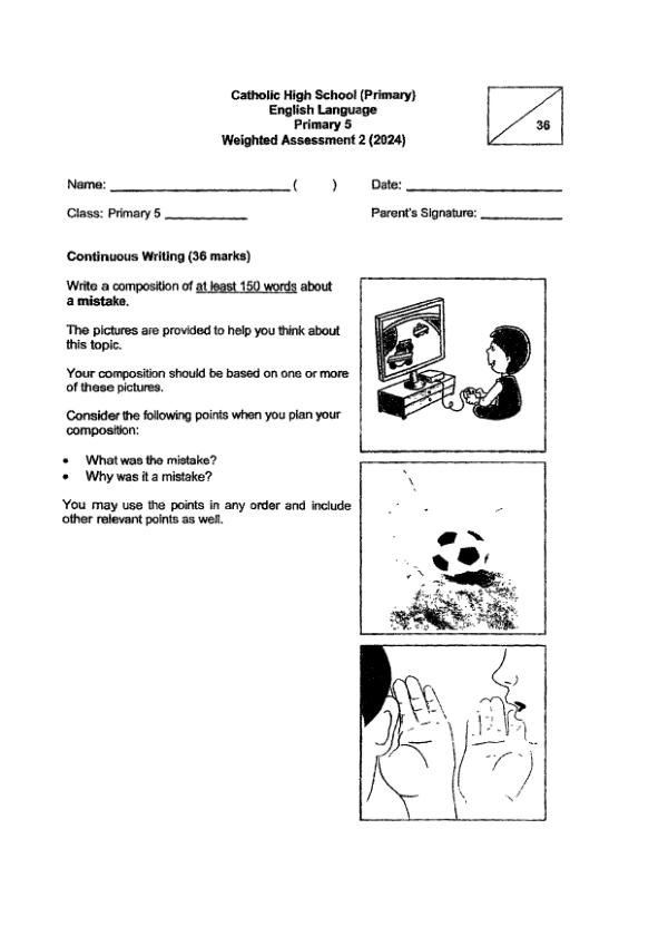 First page preview of P5 Eng 2024 WA2 — Catholic High