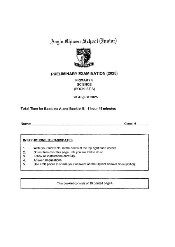 Anglo Chinese P6 Sci SA2 2025 exam paper PDF first page preview