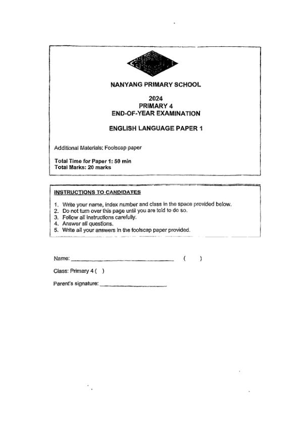 First page preview of P4 Eng 2024 SA2 — Nanyang