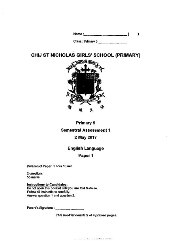 CHIJ P5 Eng WA2 2017 exam paper PDF first page preview