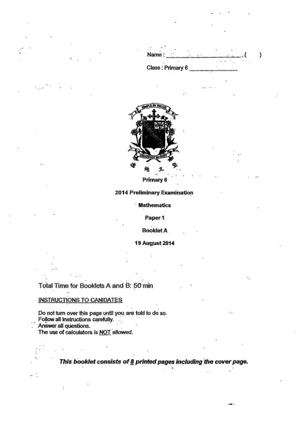 CHIJ P6 Math SA2 2014 exam paper PDF preview
