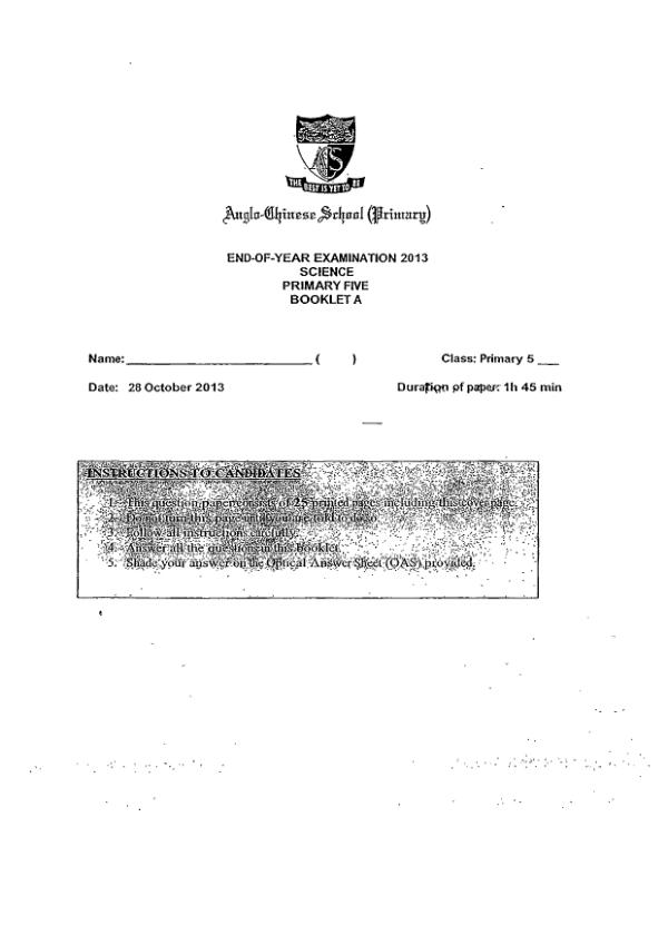 Anglo Chinese P5 Sci SA2 2013 exam paper PDF preview