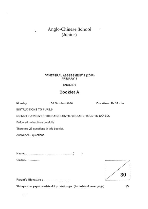 Anglo Chinese P3 Eng SA2 2006 exam paper PDF preview