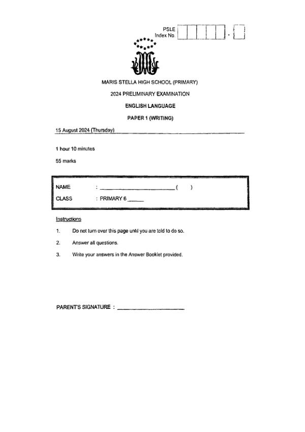 First page preview of P6 Eng 2024 SA2 — Maris Stella High