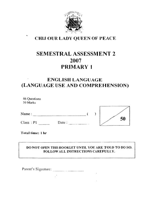 CHIJ P1 Eng SA2 2007 exam paper PDF preview
