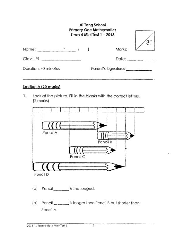 First page preview of P1 Math 2018 WA3 — Ai Tong