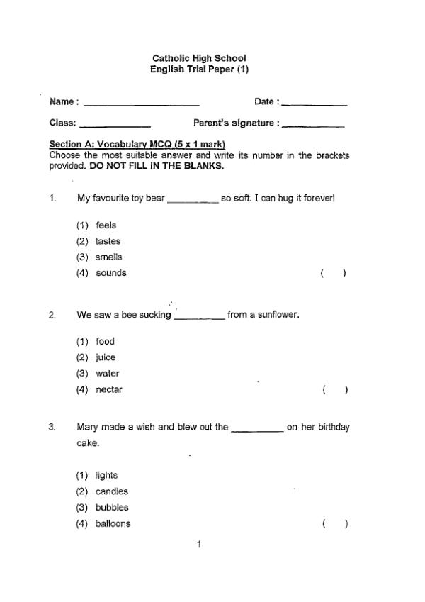 Catholic High P2 Eng WA1 2015 exam paper PDF preview