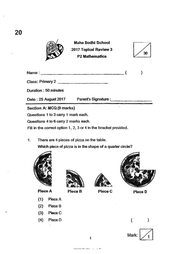 First page preview of P2 Math 2017 WA3 — Maha Bodhi