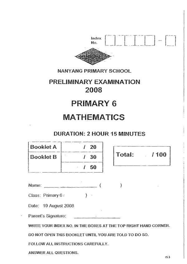 Nanyang P6 Math SA2 2008 exam paper PDF preview