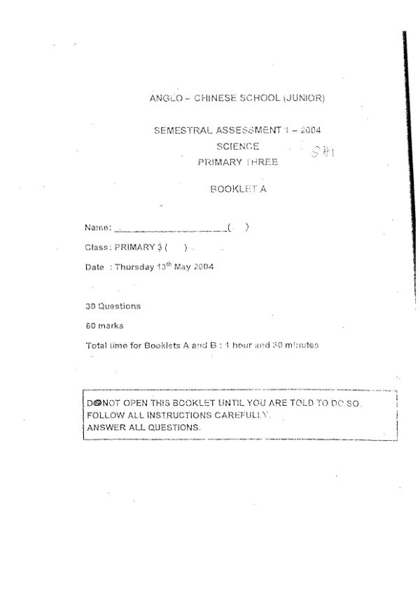 Anglo Chinese P3 Sci WA2 2004 exam paper PDF first page preview