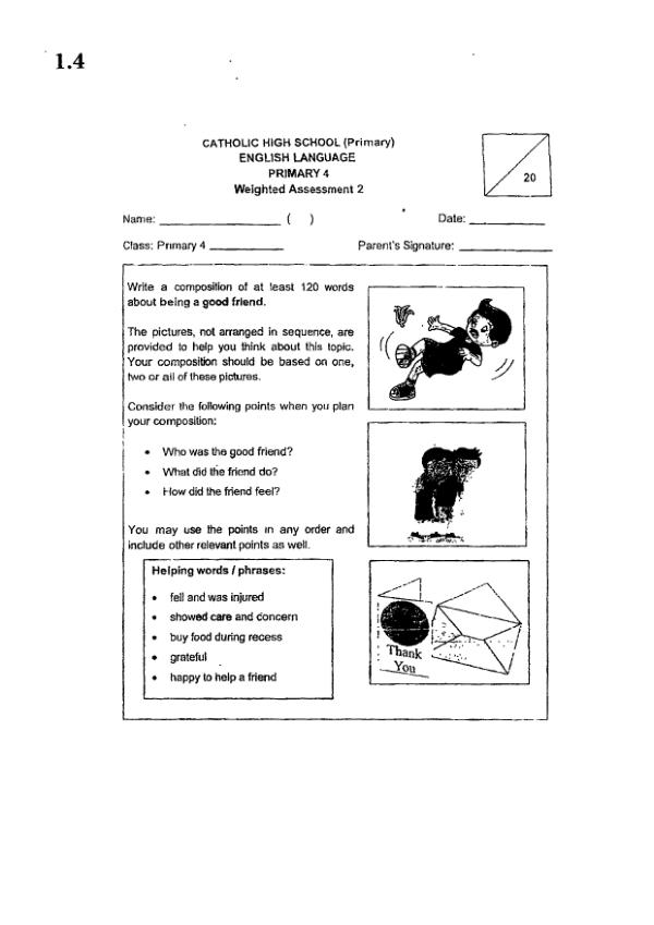 Catholic High P4 Eng WA2 2023 exam paper PDF first page preview