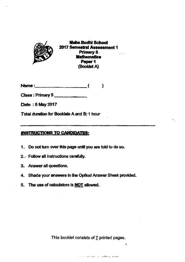 First page preview of P5 Math 2017 WA2 — Maha Bodhi