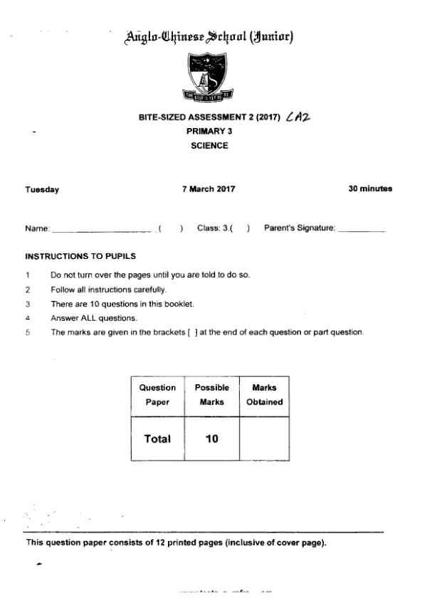 Anglo Chinese P3 Sci WA3 2017 exam paper PDF preview