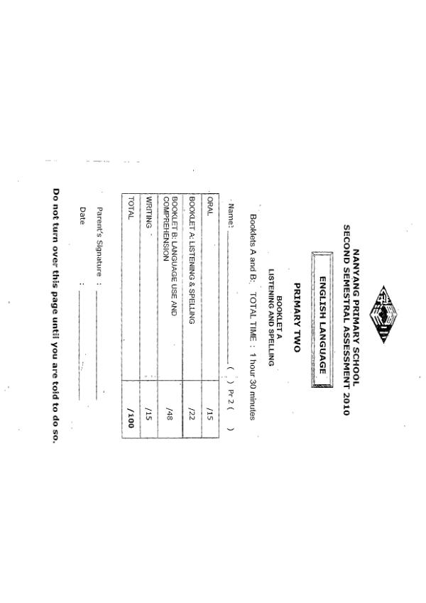 Nanyang P2 Eng SA2 2010 exam paper PDF first page preview