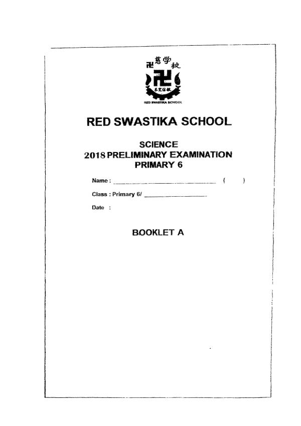 Red Swastika P6 Sci SA2 2018 exam paper PDF first page preview