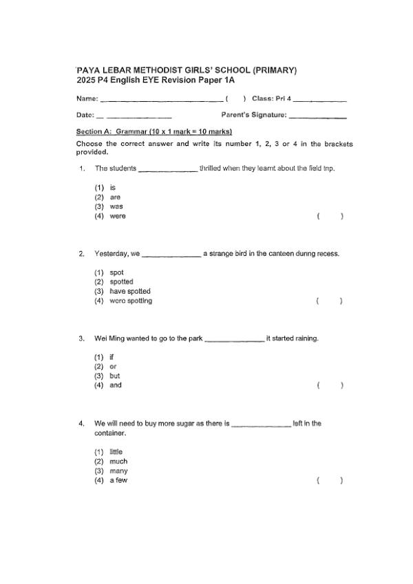 First page preview of P4 Eng 2025 WA3 — Methodist Girls