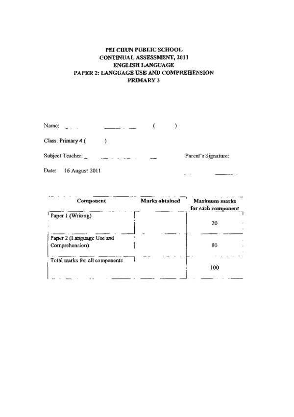 Pei Chun P3 Eng WA3 2011 exam paper PDF first page preview