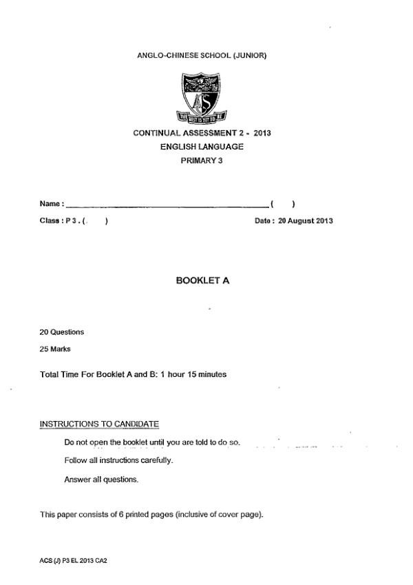 Anglo Chinese P3 Eng WA3 2013 exam paper PDF preview
