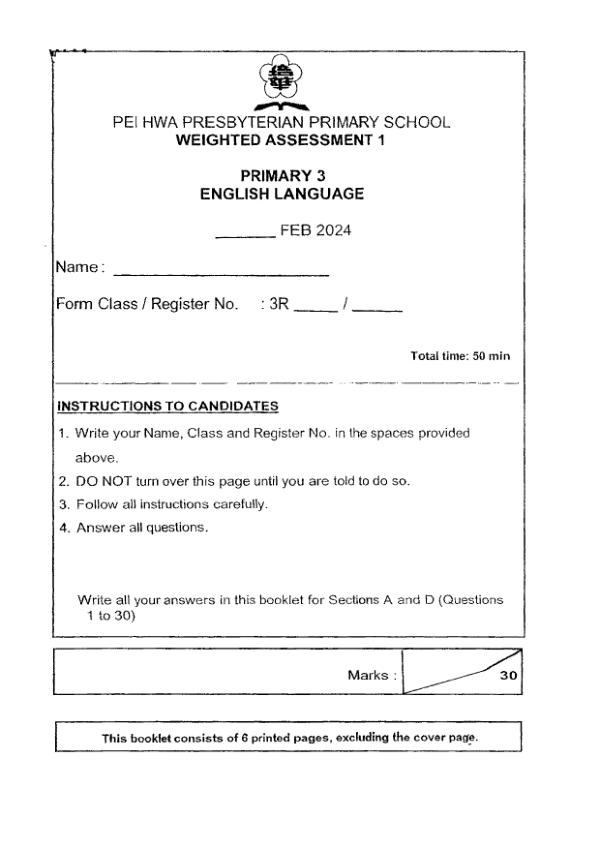 First page preview of P3 Eng 2024 WA1 — Pei Hwa