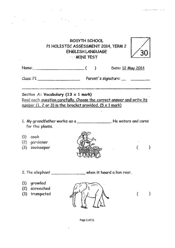 Rosyth P1 Eng WA2 2014 exam paper PDF first page preview