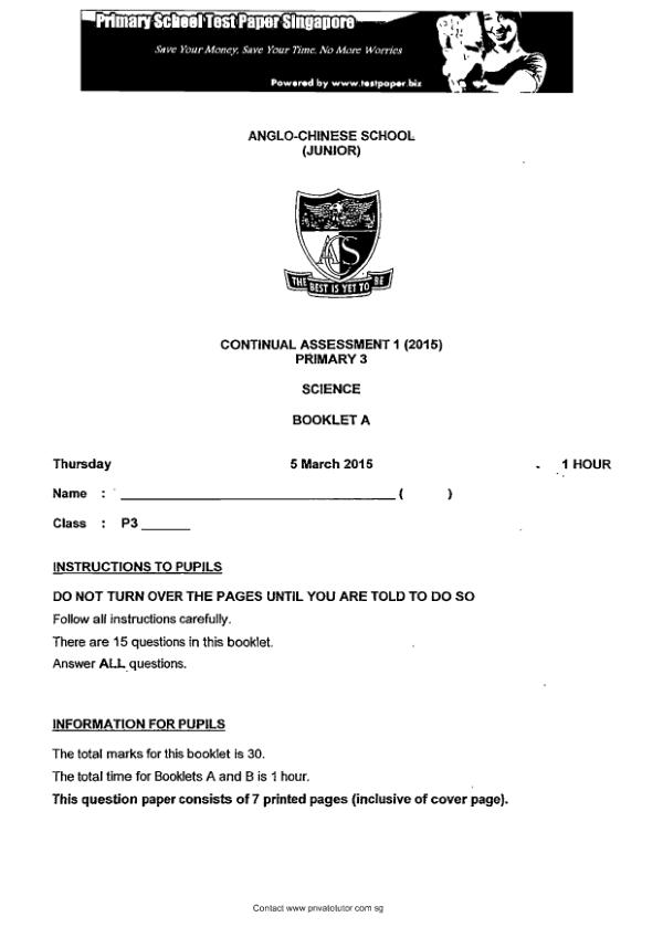 Anglo Chinese P3 Sci WA1 2015 exam paper PDF preview