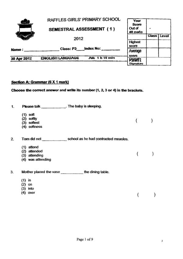 Raffles Girls P3 Eng WA2 2012 exam paper PDF preview