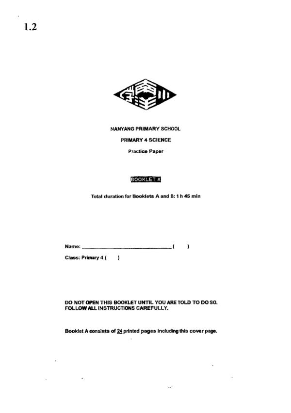 Nanyang P4 Sci WA3 2023 exam paper PDF first page preview