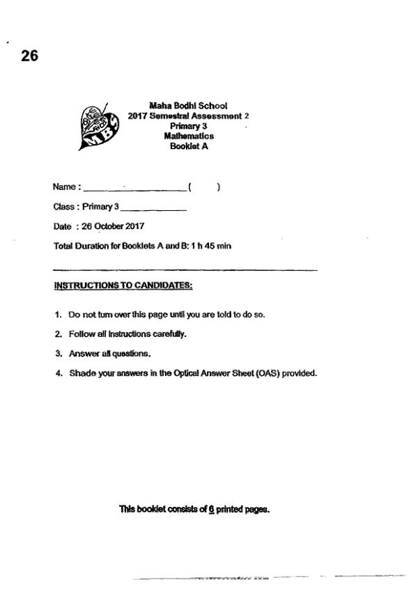 First page preview of P3 Math 2017 SA2 — Maha Bodhi
