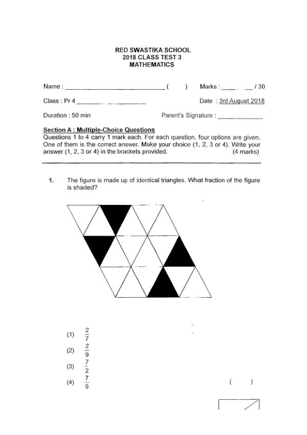 First page preview of P4 Math 2018 WA3 — Red Swastika