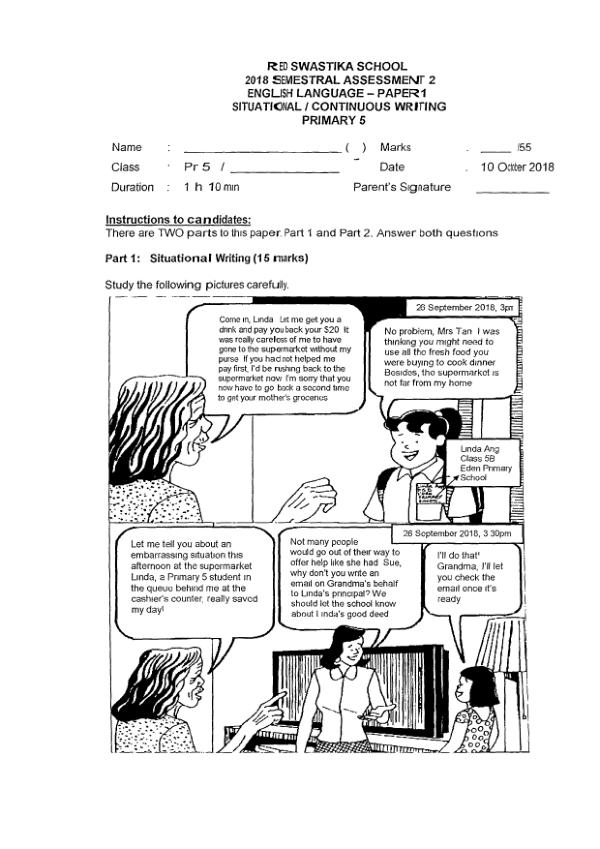 Red Swastika P5 Eng SA2 2018 exam paper PDF first page preview