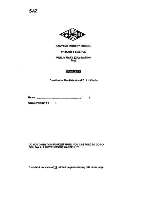 Nanyang P6 Sci SA2 2021 exam paper PDF preview