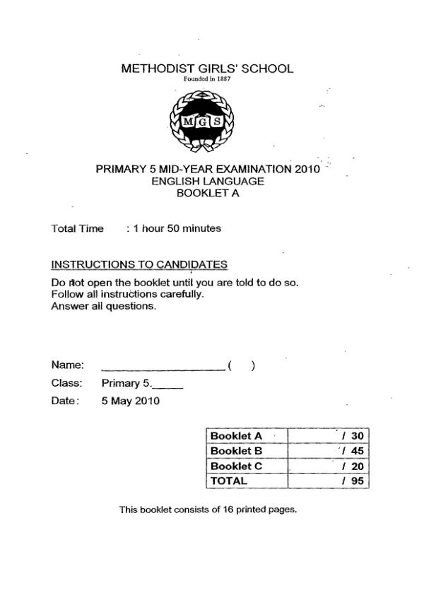 Methodist Girls P5 Eng WA2 2010 exam paper PDF preview