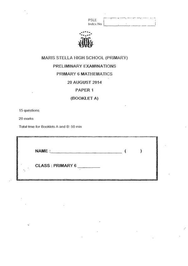 Maris Stella High P6 Math SA2 2014 exam paper PDF preview