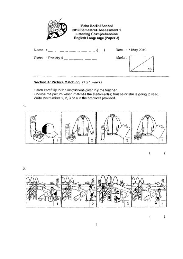 Maha Bodhi P4 Eng WA2 2019 exam paper PDF first page preview