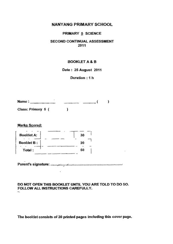 Nanyang P5 Sci WA3 2011 exam paper PDF preview