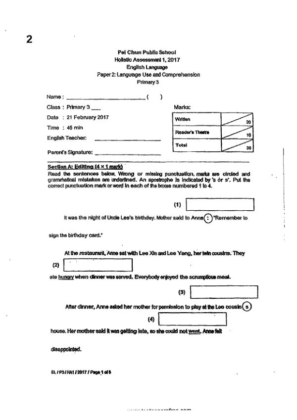 Pei Chun P3 Eng WA1 2017 exam paper PDF preview