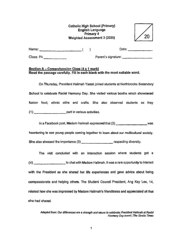 First page preview of P4 Eng 2025 WA3 — Catholic High