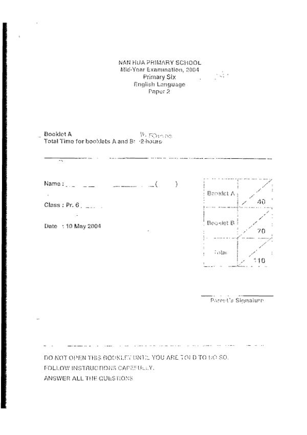 Nan Hua P6 Eng WA2 2004 exam paper PDF preview