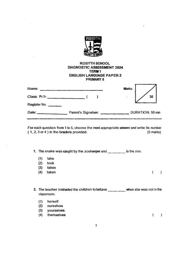 First page preview of P5 Eng 2024 WA1 — Rosyth