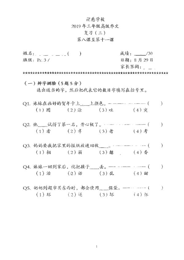 Red Swastika P3 Chi WA3 2019 exam paper PDF first page preview