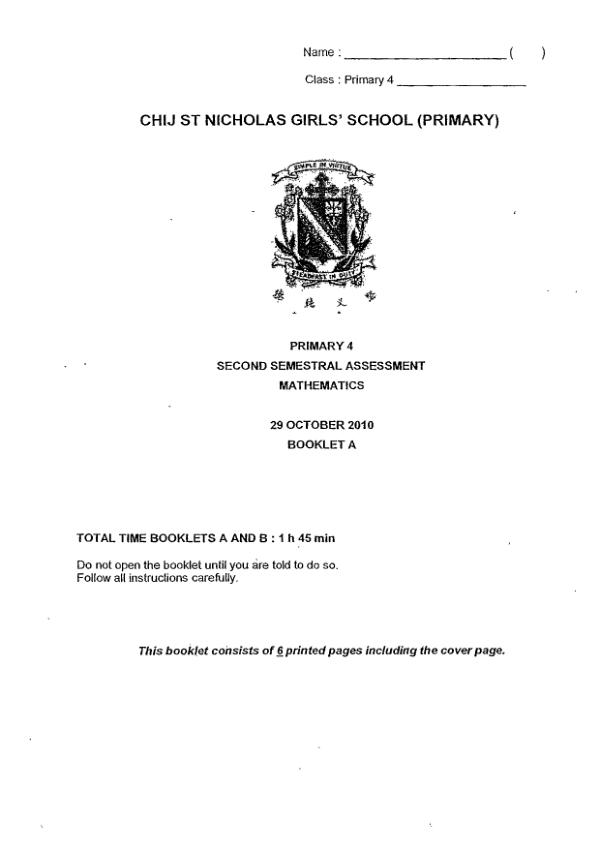 CHIJ P4 Math SA2 2010 exam paper PDF preview