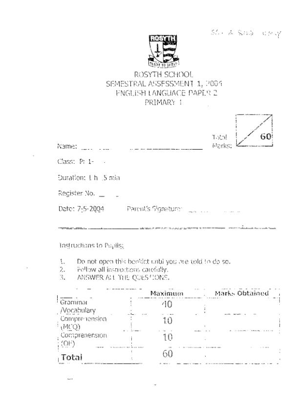 Rosyth P1 Eng WA2 2004 exam paper PDF preview
