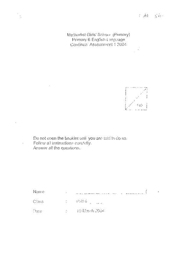 Methodist Girls P6 Eng WA1 2004 exam paper PDF preview