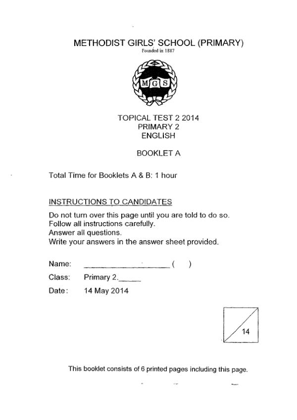 Methodist Girls P2 Eng WA2 2014 exam paper PDF first page preview