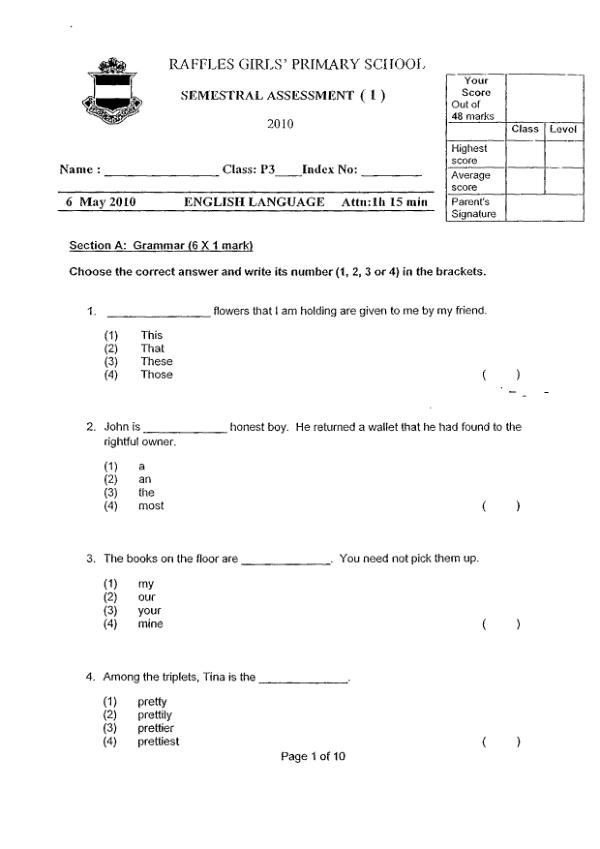Raffles Girls P3 Eng WA2 2010 exam paper PDF preview