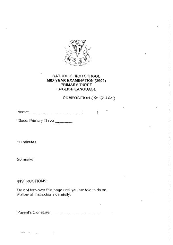 Catholic High P3 Eng WA2 2008 exam paper PDF first page preview