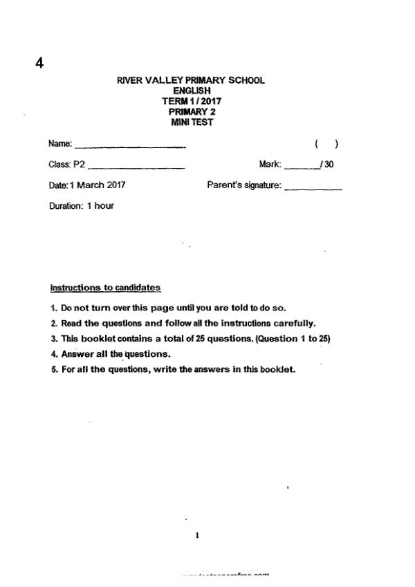 River Valley P2 Eng WA1 2017 exam paper PDF first page preview